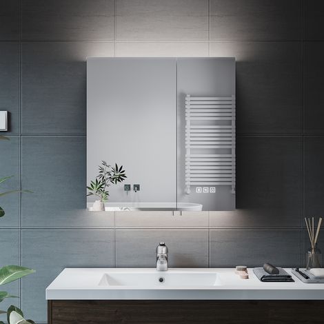 Elegant LED Bathroom Mirror Cabinet with Shaver Socket, 3 Lighting Modes, Dimmable LED Illumination, Anti-Fog Bluetooth Function Wall Cabinet 630x650x130mm (1/5)