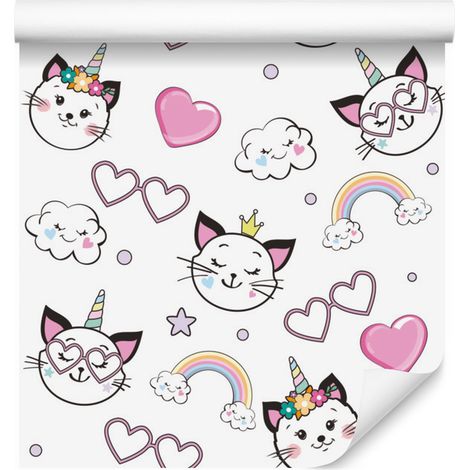 Papier peint Petits Chatons, Cœurs et Étoiles pour Salon et Chambre 50x1000 cm (1/5)