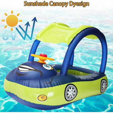 Flotteur Bébé Voiture-Bateau Gonflable avec Toit Anti-UV, Piscine pour Enfants - Jeux d'Eau Plage Été, PVC Résistant