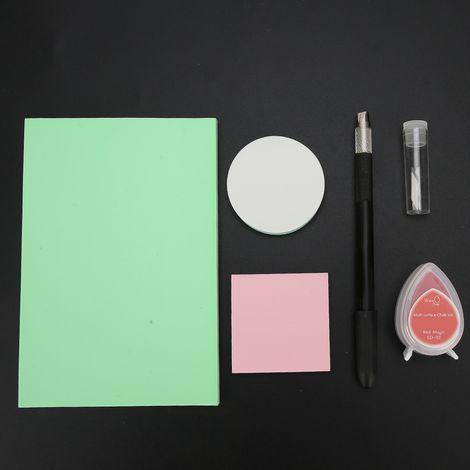 Kit de gravure de tampons en caoutchouc pour débutants : encreur en forme de goutte, couteau à stylo, gomme, ensemble d’éléments noirs détachables (1/5)