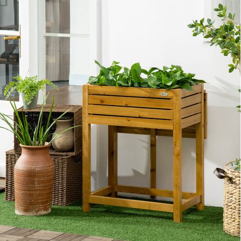 Hochbeet 64x63x74.5 cm braun aus Massivholz mit klappbarer Arbeitsfläche (1/5)