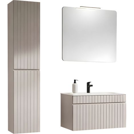 Set ICON: mobile sottolavabo 80cm + lavabo da incasso bianco + specchio + lampada LED + colonna