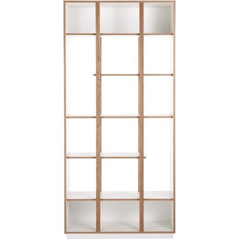 Bibliothèque Design 6 Étagères "Newbury" 210cm Chêne & Blanc (1/2)