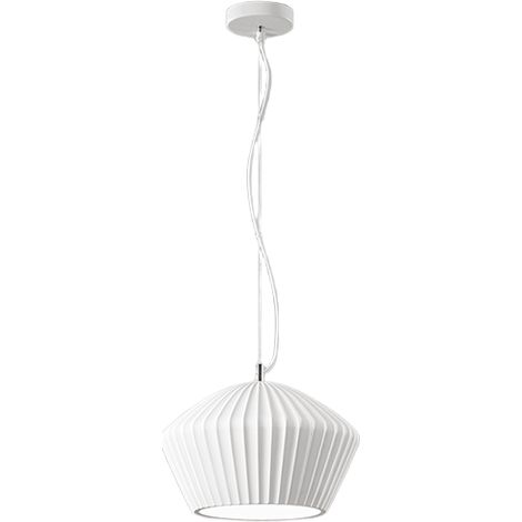 Suspension En Plâtre Plissé Et Métal Blanc, Lustre Design Moderne Réglable, 1X E27 40W, Diamètre 34,5 Cm, Blanc Mat - Marque Italienne Perenz (1/3)