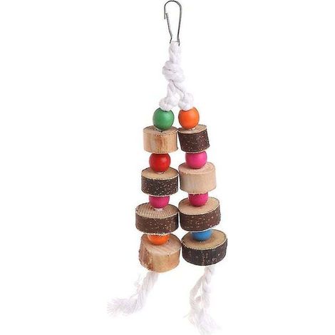 Jouets à mâcher pour oiseaux Perles en bois colorées Corde en coton Blocs à picorer Jouet pour perroquet