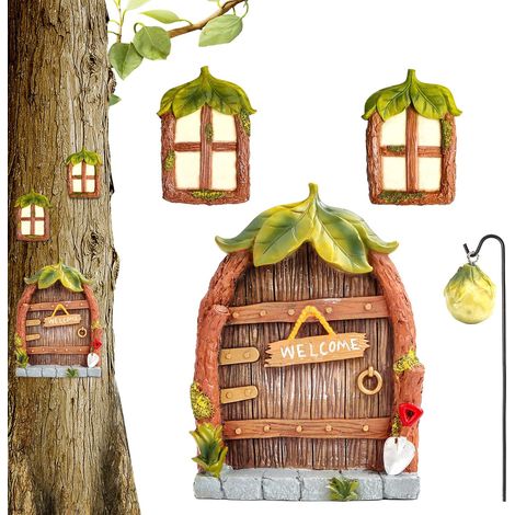 Porte de jardin miniature, porte de fée et fenêtre pour arbres, vintage mystère de conte de fées, maison de plantes, brille dans le noir, porte de fée pour tronc d'arbre (1/2)