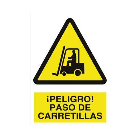 Señal adhesiva de advertencia 210x148mm para peligro de carretillas (1/2)