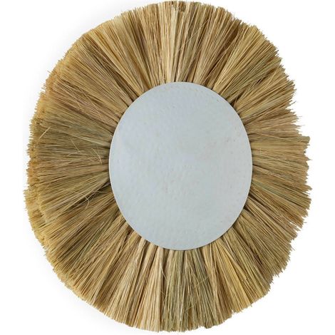 Applique ronde herbe de mer et métal - blanc vieilli et naturel (1/4)