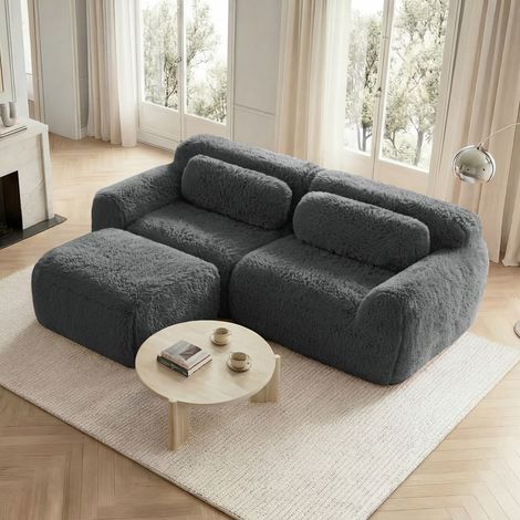 Divano angolare modulare 204/179/73 cm in tessuto morbido grigio, senza montaggio e con design componibile (1/5)