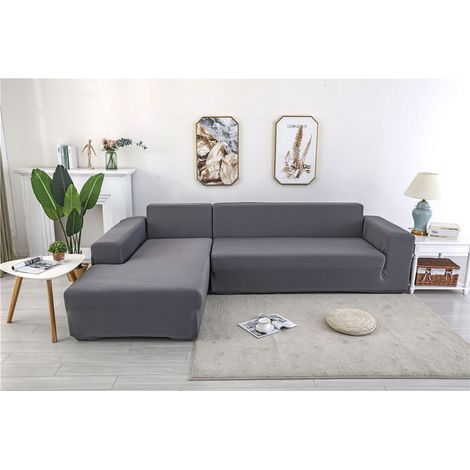 Housse de protection pour canapé d'angle en polyester 3 + 2 places LD de luxe pour meubles de maison souples - gris (1/5)