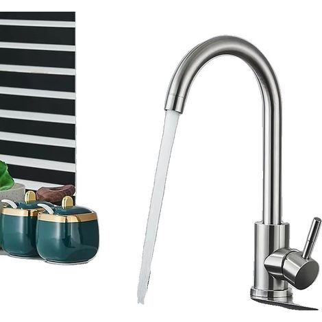 Grifo de cocina de baja presión de agua, de acero inoxidable, giratorio 360 grados. (1/2)