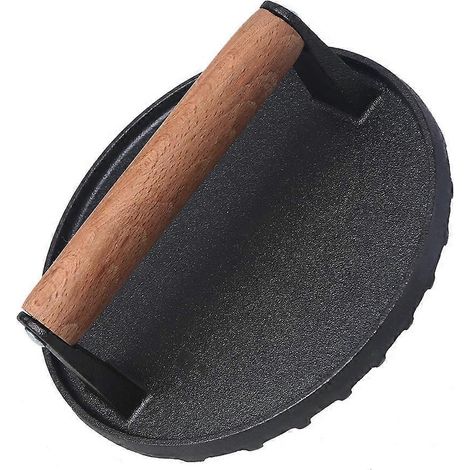 Ensemble de 1 presse à hamburgers et à bacon avec manche en bois pour usage en cuisine (1/4)