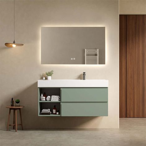 Mobile bagno sospeso 120 cm Verde Salvia Lavabo a Destra in Resina Specchio Quadro Retroilluminato - Fiji Paint Plus (1/4)