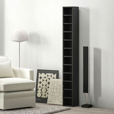 Rangements pour CD et DVD avec 12 compartiments, capacité max. 204 CD, 21 x 20 x 175 cm, noir (1/5)