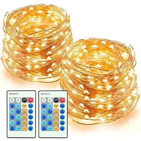 1 x Guirlande lumineuse LED étanche, 20 m, blanc/jaune, interrupteur intégré, décoration intérieure/extérieure, fêtes et vitrines commerciales