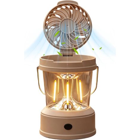 Lanterne de camping avec ventilateur - Portable haute intensité lumineuse 2 en 1 pliable - Ventilateur avec lumière LED - Pour randonnée, randonnée, pannes de courant, maison, camping-car, (1/5)