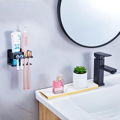 Wall-Mounted Toothbrush Holder, Electric Toothbrush Holder, Self-Adhesive Toothbrush Holder, Bathroom Toothbrush Holder (Black) (1/3)