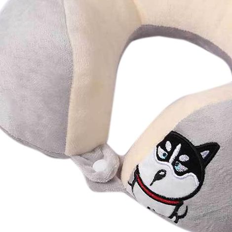 Oreiller en Forme de U en Peluche avec Boucle Anti-libération, Broderie électro Douce et Respirante pour Bureau, Sieste, Avion, Voyage, Voiture, Adultes Endormis (Chien Double Broderie) (1/5)
