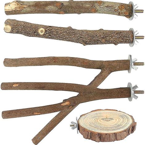 Lot de 5 perchoirs en bois naturel pour oiseaux de petite et moyenne taille (1/4)