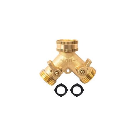 Grifo doble para lavadora, conector en Y de 2 vías de 3/4" para manguera de jardín con válvulas de encendido/apagado independientes para conectar 2 electrodomésticos al grifo de jardín.