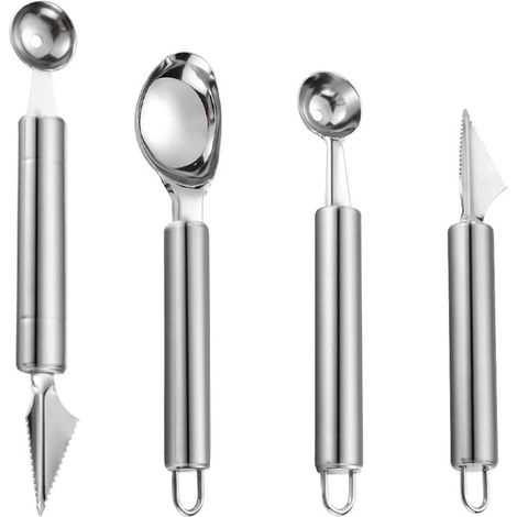 Cuchara para helado - Cuchillo para fruta - Cuchara - Utensilios de cocina de acero inoxidable - Juego de 4 (1/5)