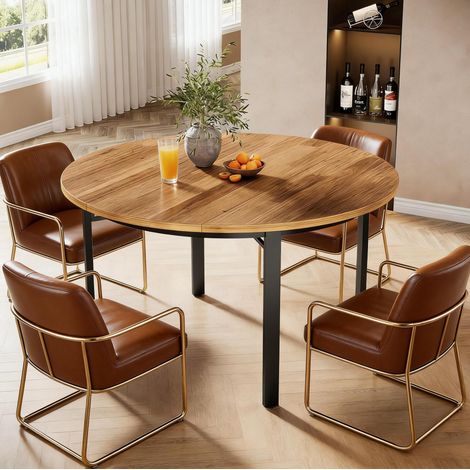 Table à manger ronde avec plateau en bois et pieds en métal, pour 4 à 6 personnes (1/5)
