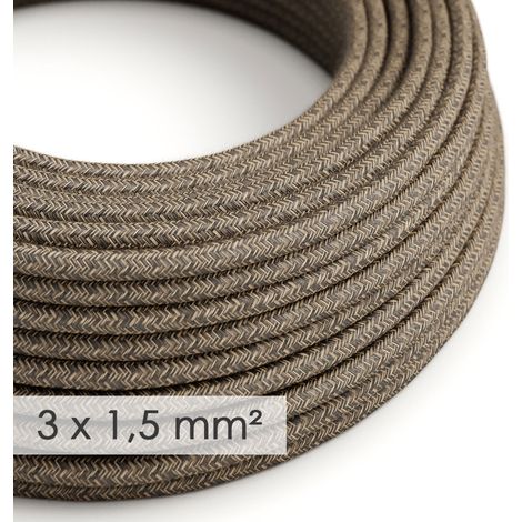 Creative-Cables Cavo elettrico in tessuto, Sezione 3x1,50, Marrone RN04, 1 m, Rotondo, lino naturale