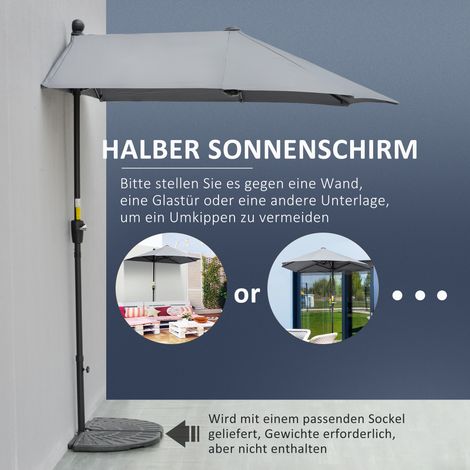 Parasol demi-lune Outsunny 1,9 x 2 m, store double avec manivelle, ombrage partiel, auvent de marché, abri de jardin, voile de terrasse et cour, gris anthracite