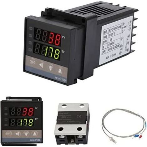 REX-C100 Regolatore di temperatura PID, Kit termostato digitale AC110V-240V, 0℃-1300℃, Regolatore di temperatura digitale a LED con allarme (1/4)