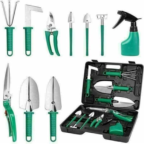 Outils de jardinage en acier inoxydable à dix pièces avec étui de transport-Ensoleillé (1/4)