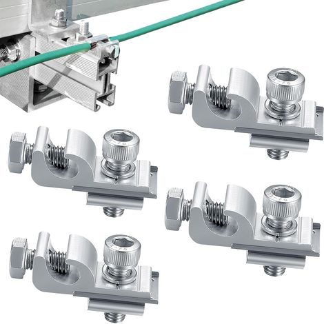 4 Pièces Clips de Mise à Terre de Panneau Solaire Standard, Kit de Fixation pour Système de Montage Solaire, Pinces de Support de Montage Cosses de Mise à Terre de Fixations de Panneau Solaire (1/5)