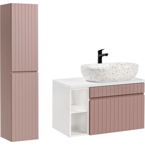Ensemble meuble vasque à poser avec colonne + 2 éléments - 80 cm - Emblematic Rose - Livraison gratuite