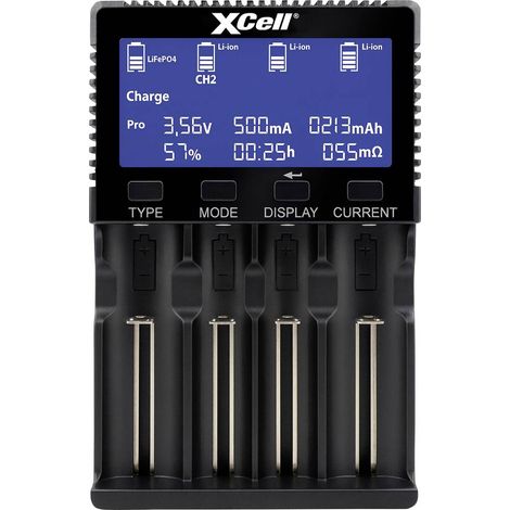 XCell Chargeur rapide LiFePO4, Li-ion, NiCd, NiMH 10440, 14500, 16340, 16650, 17500, 18350, 18490, 18500, 18650, 20650,