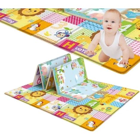 Tapis d'éveil pliable et portable pour bébé, idéal pour ramper, 180 x 100 cm, pour l'intérieur et l'extérieur. (1/5)