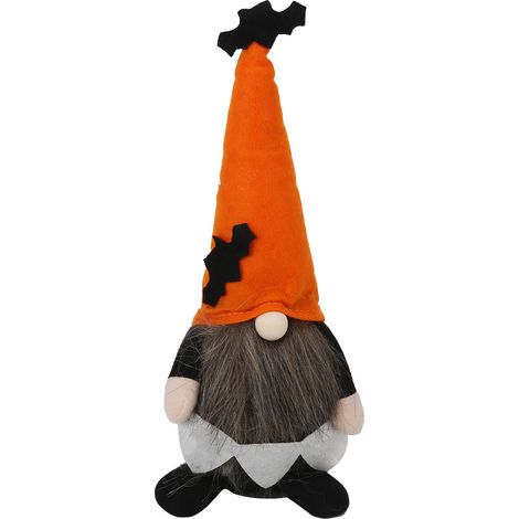 Poupée peluche décorative Halloween sans visage pour table, canapé, étagère ou lit - Chapeau orange (1/5)