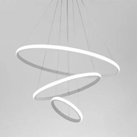 TRADE SHOP - Lampadario Sospeso Led 100w 3 Cerchi Pendente Anelli Bianco Luce 6500k Moderno 50309 -