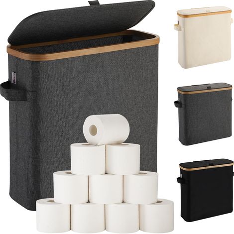 Support de rangement pour rouleau de papier toilette, panier de rangement pour rouleaux de papier toilette avec couvercle pour Mega Roll, support de rangement pour papier toilette en bambou, (1/5)