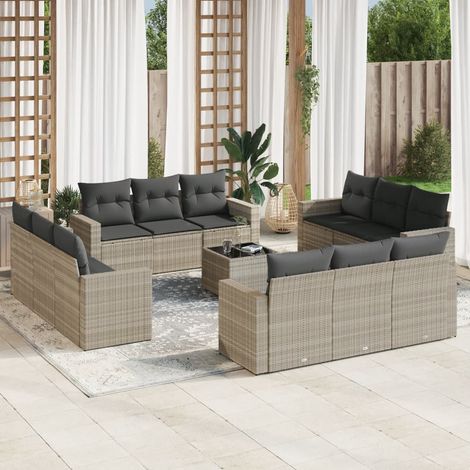 vidaXL Set Divani Giardino 13 pz con Cuscini Grigio Chiaro Polyrattan (1/3)