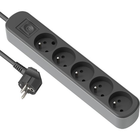 Multiprise Prima 5 Prises 16A avec Interrupteur, Longueur 1.5 Mètres, Noir/Gris (1/5)
