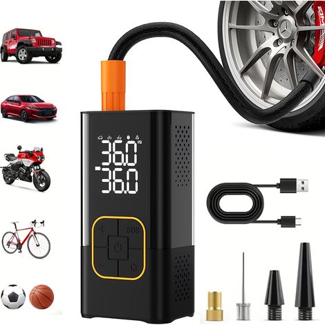 Pompe à pneus sans fil 150 PSI avec manomètre numérique et lumière LED - Batterie rechargeable 2000 mAh, gonflage rapide pour voitures, motos, (FMY) (1/5)