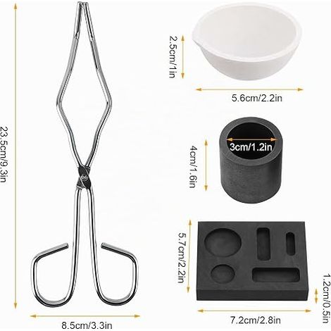 Graphite Metal Casting Furnace Melting Kit Crucible Foundry Pliers Bowl Mould Combination for Waste Melting Set Silver Copper Aluminium (1/4)