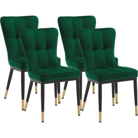 Lot de 4 chaises de salle à manger en velours vert, pieds métal dorés, 200kg (1/5)