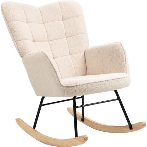Gepolsterter Schaukelstuhl aus Holz und Stahl für Wohn- und Schlafzimmer, 71 x 98 x 101 cm, beige
