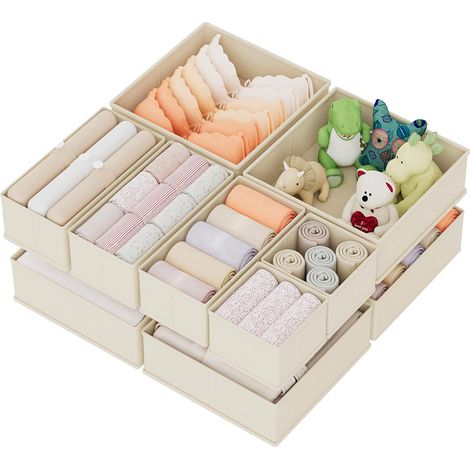 Set mit 10 Schubladenorganisatoren, Aufbewahrungsboxen für Unterwäsche, Socken, BHs, Slips, Krawatten, Schals, Beige (1/5)