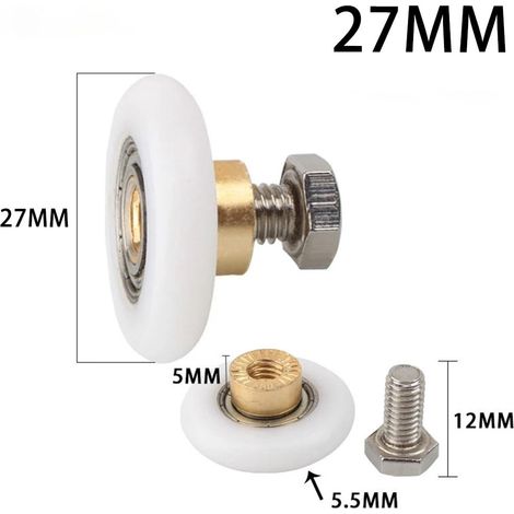 Roulettes Pour Porte De Douche Coulissante - 4 Pièces - Roulement En Laiton Et Nylon - Diamètre 27 Mm - Pour Verre Épaisseur 4 À 8 Mm (1/5)