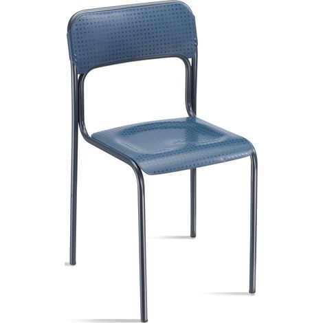 Lot de 4 chaises pour cuisine et salle à manger en métal, économique, simple mais robuste, style moderne, assise et dossier en plastique facile à nettoyer MISURINA - bleu-gris (RAL-5008) (1/5)