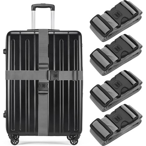 Lot de 4 Sangles de Bagage pour valises, Sangles de Bagages Robustes, Sangles réglables - Accessoire de qualité supérieure pour Fermeture de Sac de Voyage