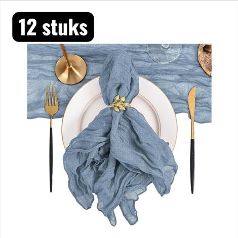Lot de 12 serviettes de table en organza de polyester plissé 50 x 50 cm pour fêtes et mariages bleu clair (1/5)