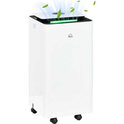 Déshumidificateur Portable 10L avec 5 Modes, 2 Vitesses, Minuterie 24h et Roulettes, 25x25x50,5cm, Blanc
