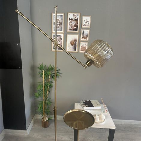Lampadaire Equa Verre, Moderne, Lampadaire pour Salon, Chambre à Coucher, Chambre d'enfant avec Douille E27, Largeur 37 cm, Abat-jour Réglable, Lampadaire avec Tablette et Variateur (1/4)